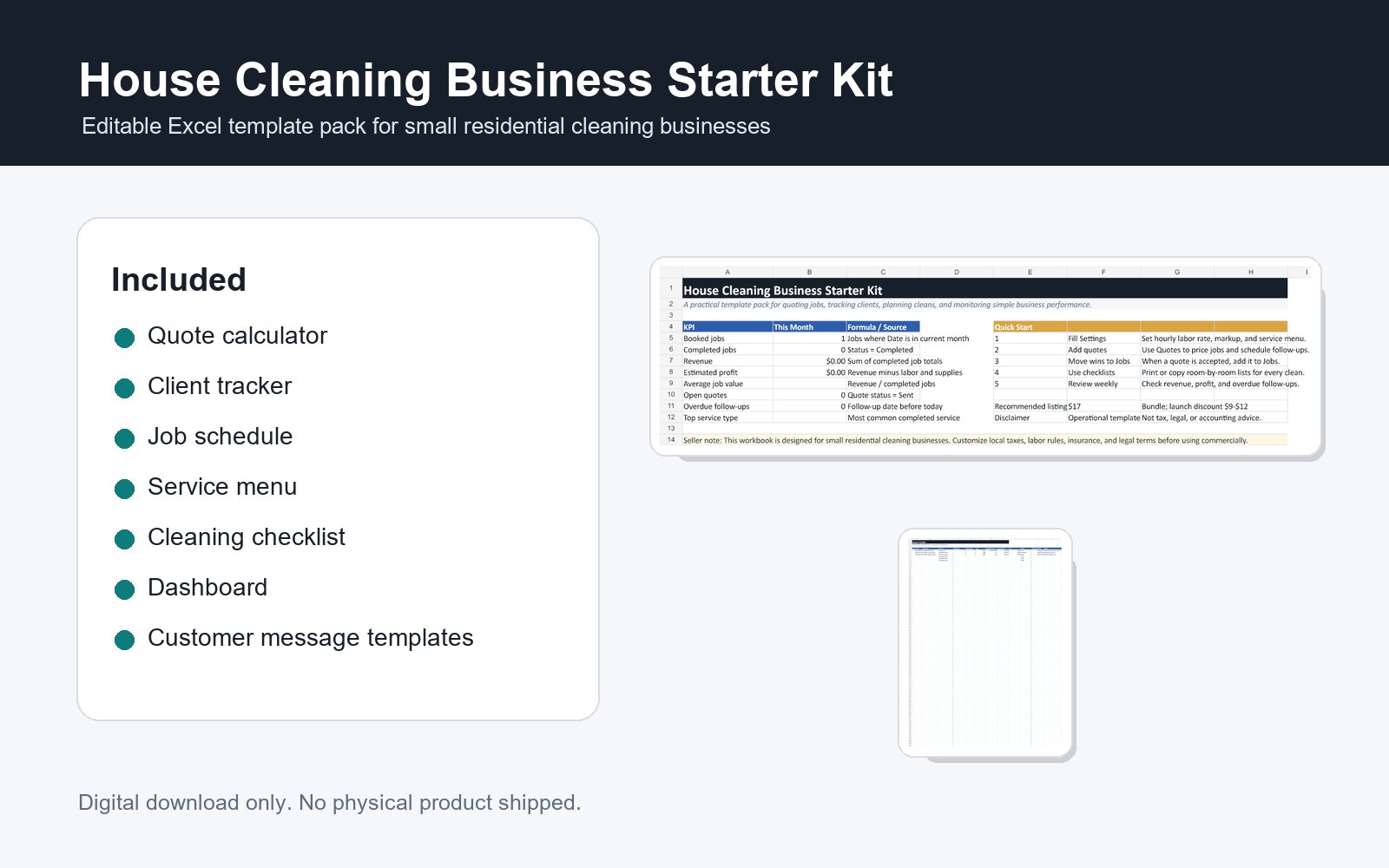 House Cleaning Business Starter Kit workbook preview